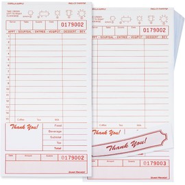 [250] Gorilla Supply Guest Check 4.25" x 8.5" 2-Part Carbonless Perforated Loose Server Order Checks with 15 Lines, Tan, 250 Sets