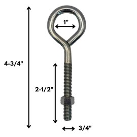 NU-SET 4-3/4 Inch Threaded Wire Bent Eye Bolts for Tie-Downs Rope, Chain Cable, Indoor and Outdoor Light Duty Hanging and Anchoring, 6 Pack