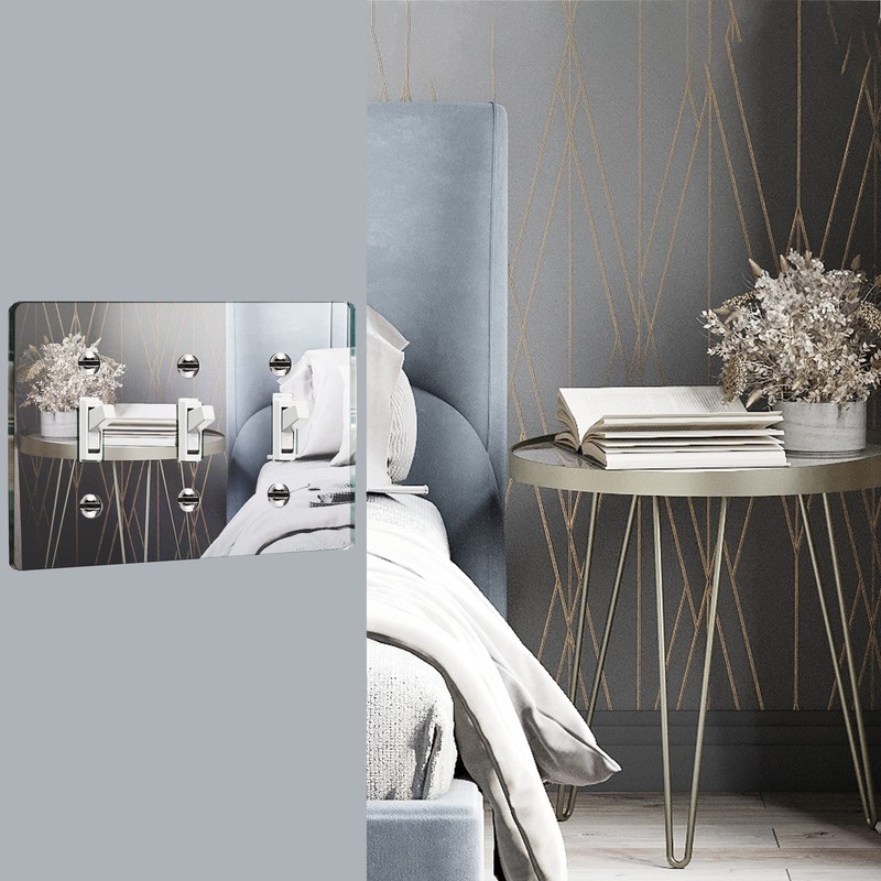 Silver Mirrored Switch Plates - 3 Gang Wall Cover, Durable