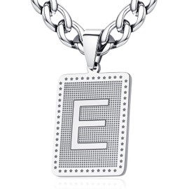 XIRUVE Length Adjustable Stainless Steel Initial Letter A-Z Rectangle Pendant Necklace for Men Women 6mm Width Cuban Chain