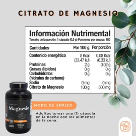 Citrato Magnesio Momosie Suplemento Alta Absorción 180 Cápsulas Puras