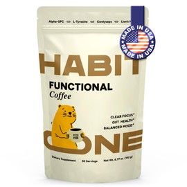 HabitONE Mushroom Coffee - Made in USA - 4 Mushrooms - Adaptogens & Nootropics - 30 Servings