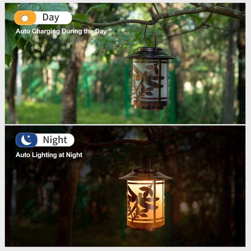 Solar Lantern Lights Outdoor, Dragonfly Waterproof Metal Hanging Solar Lights