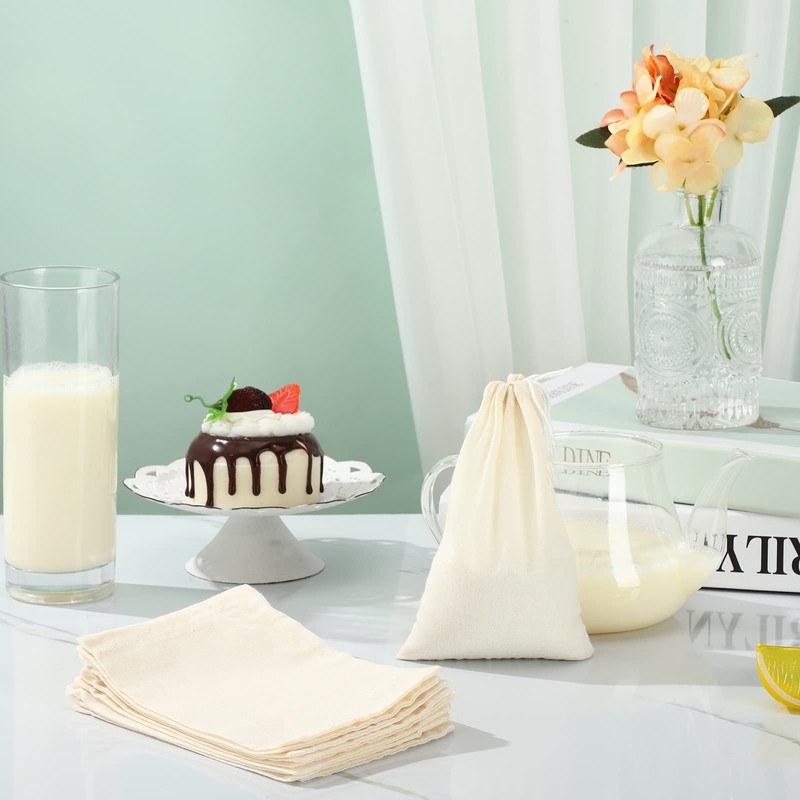 100 Pieces Cheesecloth Bags for Straining Reusable Tea Filter Muslin