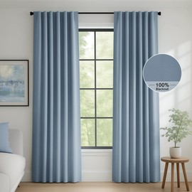 FMFUNCTEX 100% Blackout Curtains for Bedroom, Slate Blue Back Tab Curtain 84 Inches Long Drapery Thermal Insulated Curtains for Living Room, Black Out Drapes Rod Pocket Room Darkening 2 Panels