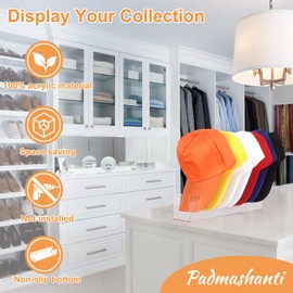 PADMASHANTI 2Pack-No Install Acrylic Hat Holder for 14 Caps(Clear)-Hat Stand for Baseball Caps-Acrylic Hat Organizer-Hat Organizer for Closet-Hat Rack Shelf-Cap Organizer-Hat Storage for Baseball caps