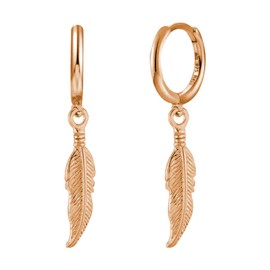 T-ztoss Stainless Steel Punk Drop Dangle Hinged Earrings Feather Gothic Earring Black Huggie Hoop Earrings for Women (Rose Gold)