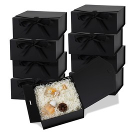 OEMVALATY 8-Pack Gift Boxes,9x9x4 Inch Magnetic Gift Boxes with Lids for Presents,Black with Ribbon, Bridesmaid Proposal Box for Wedding, Storage, Birthday