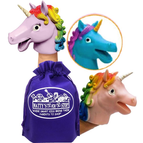 Schylling Unicorn Stretchy Hand Puppets Pink, Purple & Teal Complete