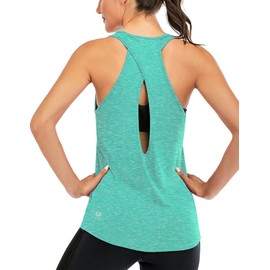 ICTIVE Womens Cross Backless Workout Tops for Women Racerback Open Back Shirts Athletic Sleeveless Clothes Light Green S