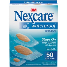 Nexcare Waterproof Clear Bandages, Seals Out Water, Dirt and Germs, Assorted Sizes, 50 Count
