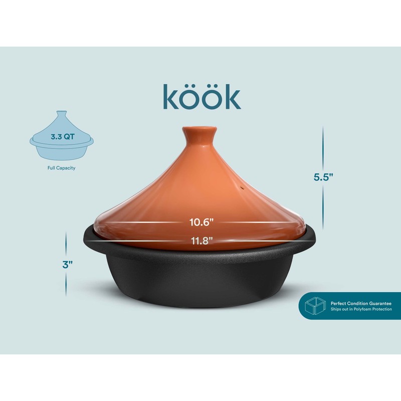 KooK Moroccan Tagine, Enameled Cast Iron Cooking Pot, Tajine with