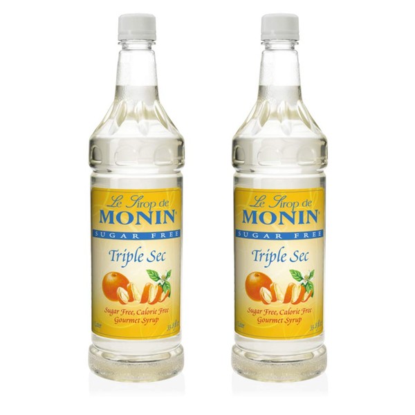 Monin - Sugar Free Triple Sec Syrup, Sweet Orange Flavor, Great for Cocktails, Mocktails, & Mochas, Gluten-Free, Non-GMO (1 Liter, 2-Pack)