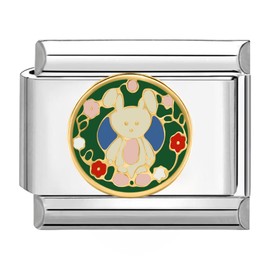 Quiges 9 mm Italian Style Charm Module Stainless Steel Cute Rubbit for Italian Bracelets, Copper, No Gemstone