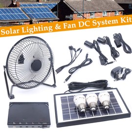 Solar Lighting & Fan System Kit, Solar Power Generator Portable Lighting System Kit Solar Powered Panel+Fan+3x1W 12V Blubs, for Home Lighting, Outdoor Camping, Garden