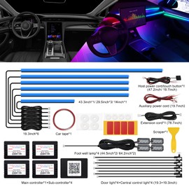 Acrylic Interior Car LED Strip Light with Wireless APP, RGB 18 in 1 with 175 inches 593 LEDs Fiber Optic Ambient Lighting Kits, 16 Million Colors Sound Active Function Car Neon Lights