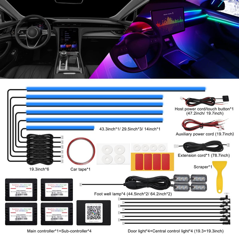 Acrylic Interior Car LED Strip Light with Wireless APP, RGB