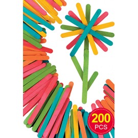 Baker Ross E415 Coloured Wood Craft Sticks Value Pack— Ideal for Kids' Arts and Crafts, Gifts, Keepsakes and More (Pack of 200), 11cm