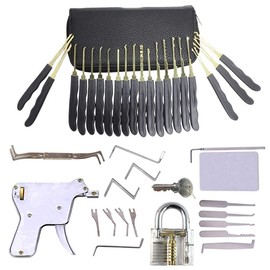 28 Piece Lock Pick Set with Clear Padlock / Security Lock and Lock Pick Gun and 5 in 1 Credit Card Lock Picking Set
