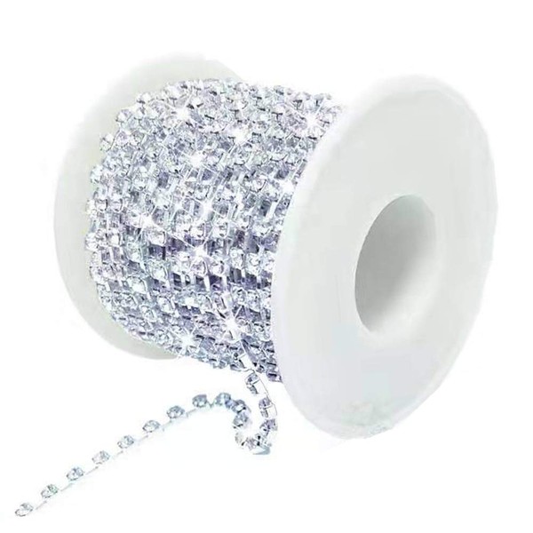 Amajoy, 1 Row 30 Yards Crystal Rhinestone Crystal Clear Chain for Wedding Sewing DIY Decoration (Silver)