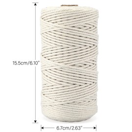 KINGLAKE Macrame Cord 3mm, 100m White Cotton String Twine for Crafts, Decorative Cotton Cord Rope for Decoration, Plant Hanger, Knitting, Wall Hanging, Gardening, Kitchen Cooking, Baking
