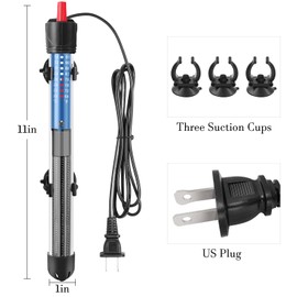 Hitop 25W/50W/100W/300W Adjustable Aquarium Heater, Submersible Glass Water Heater for 5 – 70 Gallon Fish Tank (300W)