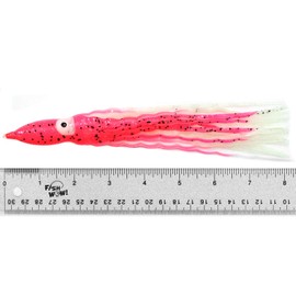 Fish WOW! 10 Pieces Glow Pink 8" Squid Skirt Crinkle Hoochies Luminous Soft Trolling Fishing Lure Glow in Dark