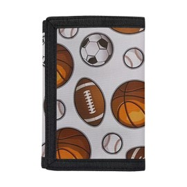 HUGS IDEA Kids Fashion Tri-Fold Wallet Sports Ball Rugby Ball Print Boys Girls Birthday Gifts Money Organizer Card Pouch Wallet