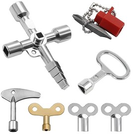 HXSYKJDM Pack of 6 Universal Keys Control Cabinet Keys, 4-Way Multifunctional Universal Key Zinc Alloy Square Key for Electric Water Gas Meter Box
