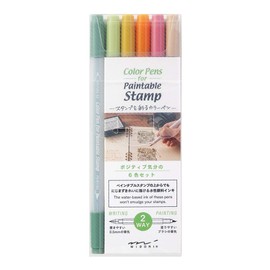 DESIGNPHIL 38083006 Midori Color Pen, Paintable Stamp Color Pen, 6 Pens, Positive