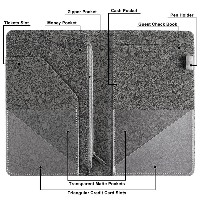 EcoVision Server Books for Waitress,Leather Waiter Book with Zipper Pocket,