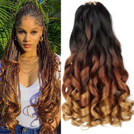 9Packs French Curl Braiding Hair Extension Crochet Braids Hair Extensions for Braiding Crochet Hair for Braiding Pre Stretched Braiding Hair Synthetic Hair for Braiding (#1B /30/27)