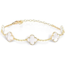 TICVRSS 18K Gold Plated Clover Bracelet for Women White/Black/Red Lucky Four Leaf Clover Bracelets Jewelry Gifts for Women Girls, Stainless Steel, no gemstone