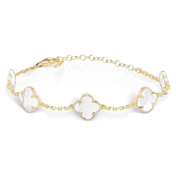 TICVRSS 18K Gold Plated Clover Bracelet for Women White/Black/Red Lucky