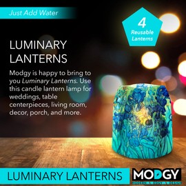 MODGY Luminary Lanterns Candle Holder Decorative Indoor Outdoor, for Wedding Centerpiece Decoration Outside Patio, with Flameless Floating LED Candles Vincent Van Gogh Irises, Pack of 4
