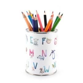 Pen Cup Animal ABC Watercolour Including 12 Triangular Colouring Pencils, Children's Pen Holder, Pen Holder, Desk Organiser, Letters Alphabet