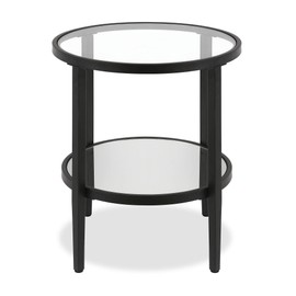 Henn&Hart Modern Round Side Table with Glass Top in Blackened Bronze