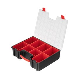INTERTOOL Small Tools Organizer, 8 Removable Compartments, Deep Bins, Portable Storage Carry Case, Hardware & Parts, Protective Box Container with Secure Locks BX08-4034