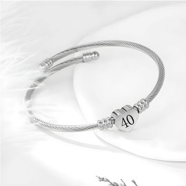 KunBead 40th Birthday Love Heart Bracelets for Women Expandable Lucky Number Age Bangle Cuff Stainless Steel Bracelet