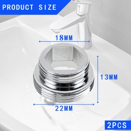 Oiieco 2 Piece Tap Adapter Set, M18 to M22 Brass Thread Adapter for Water Filter and Kitchen Taps, with Rubber Seal, Water-Saving Function