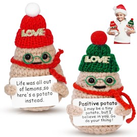 JWTRSVTY 2 x Positive Potato Crochet Toy, Emotional Support Potato Doll, Positive Potato with Christmas Hat, Mini Potato Doll Plush Figures, for Christmas Gifts and Decoration