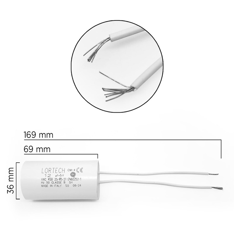 Capacitor with Wire 12 µF - Ø36 x 69 mm