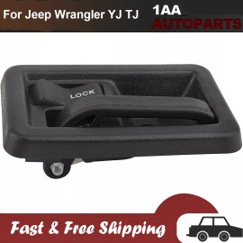 UNBRANDED Inside Door Latch Handle Front Left For Jeep Wrangler 87-04 W/ Rod Clips YJ TJ