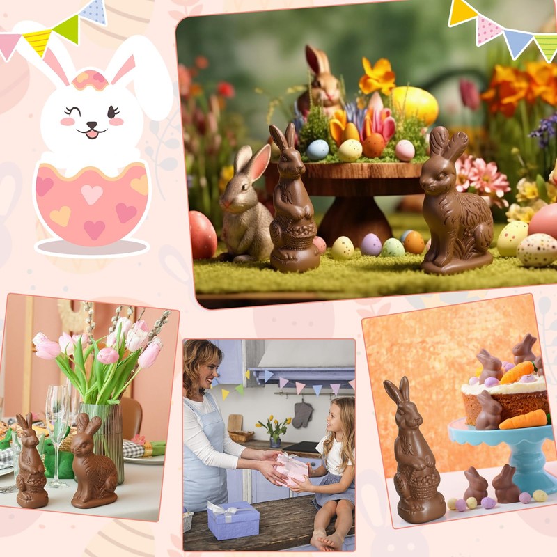 RattanView 2 Pcs Easter Chocolate Bunny Decor Figurines Brown Resin