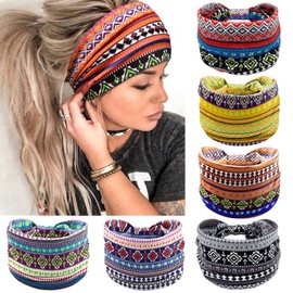Awumbuk Wide Headbands for Women Knotted No Slip Head Bands Soft Turban Headband Hair Accessories Boho African Solid Color Head Wraps for Women Yoga Workout Pack of 6 (Retro)
