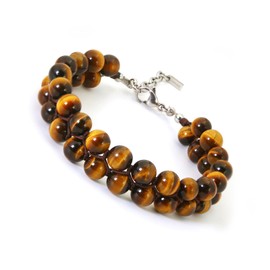 HASKARE Mens Tiger Eye Crytal Bracelet, Natural Stone Double Tiger Eye Durable Wired Adjustable Beads Bracelet for Men, Premium Protection Gemstone Men Jewelry for Gifts Christmas Fathers Day