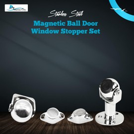 MARINE CITY Magnetic Ball Door Window Stopper Set, 316 Stainless Steel, Corrosion-Resistant, Holds 4kg, Water-Resistant, Extendable 73mm-100mm, Ideal for Boats, Yachts, Ships