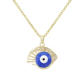 Sonateomber Evil Eye Pendant Necklace for Women - Blue Turkish Third Nazar Eye Fan Lash - Gold Cute Sparkly Cubic Zirconia CZ Rhinestone Enamel Dangle Jewelry Gift