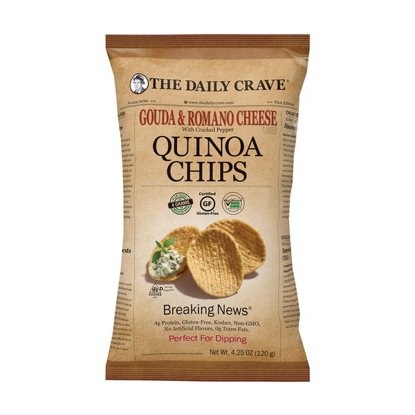 The Daily Crave Gouda & Romano Cheese With Cracked Pepper Quinoa Chips, Gluten Free, 4.25 Ounces (Pack Of 8)