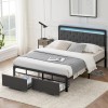 Queen Size Bed Frame LED Upholstered Headboard Platform Bed Frame